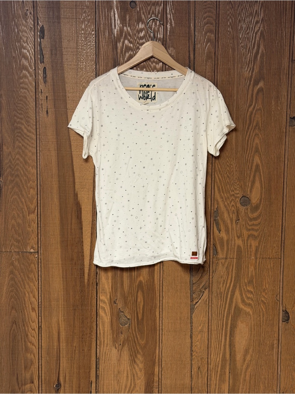 Peace Love World Star Print Graphic Tee White Celestial Inspirational